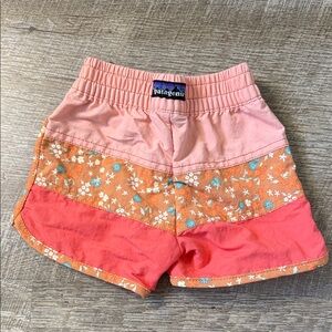 Patagonia Kids Swim Trunks in Pink, Coral, Orange Floral